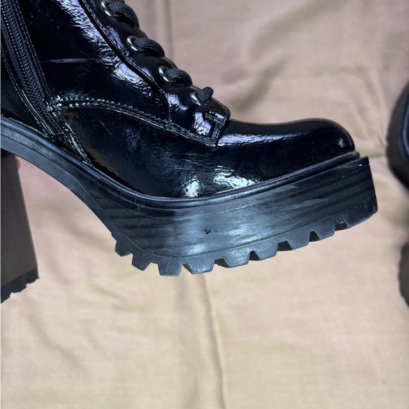 Black GBG Faux Leather Chunky Heel Boots - Picture 5 of 16